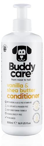 Buddycare Vanilla & Shea Butter Dog Conditioner (500ml) Aloe Vera, Argan Oil & Pro Vitamin B5 to Detangle Matted Coats & Relieve Sensitive & Itchy Skin, Suitable for Puppies from 8 Weeks, Vegan