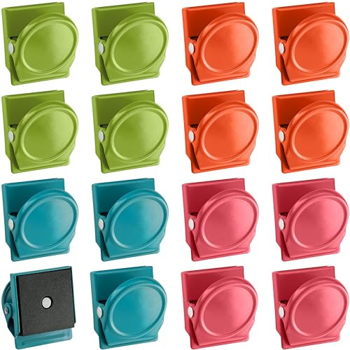 Poppstar 16 x färgglada magnetiska klämmor (fyrkantiga magnetclips med 0,5 kg, vidhäftningskraft, LxBxH 3,5 x 3,0 x 2,3 cm