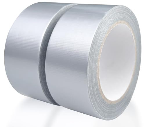 WinGluge 2 Pièces Ruban Adhésif Toilé Argent, Heavy Duty Duct Tape 27m x 48mm, Rubans Adhésifs en Tissu Extra Forte, Rouleau Adhesif, pour Réparations, Emballage, Fixation, Scellement