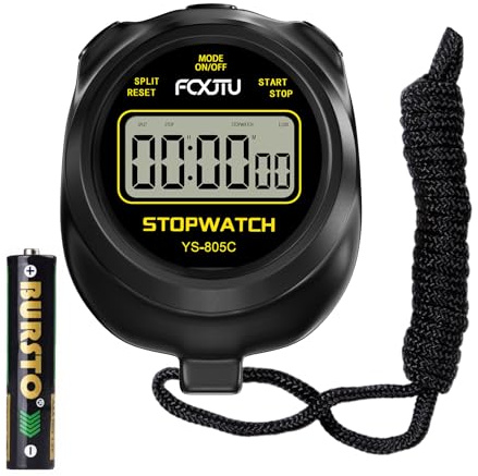 FCXJTU Simple Stopwatch Timer, Single Lap Stopwatch Countdown Timer, No Hourly Beep, On/Off, AAA Battery(Included), Large Display, Easy to Use, Ideal for Kids Coaches Black