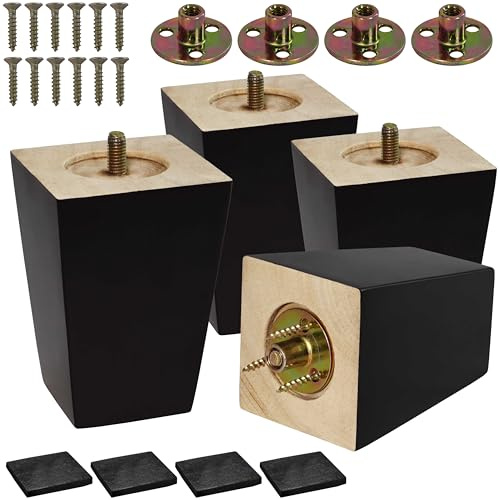 CODIN (5 Sizes: 3-4-5-6-8 Set of 4 Wood Furniture Legs - Square Sofa Legs, Couch Leg - Brown Mid-Century Modern Replacement Legs for Armchair Recliner Coffee Table Dresser (4)