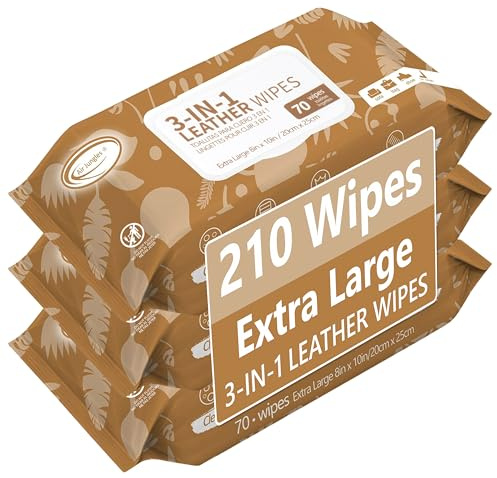 Air Jungles 3in1 Leather Cleaner Wipes 70 Count (Pack of 3), Extra Large 8 x 10 Size, Clean Condition Protect Wipes for Vinyl and Leather Apparel Furniture Auto Car Interior Shoes Boots Bags