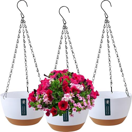 Duscdesp 3 Pack Hanging Planters,Hanging Plant Pots Indoor and Outdoor,Hanging Basket Plant Hanger with Drainage Hole,Hanging Flower Pot for Indoor Outdoor (White)