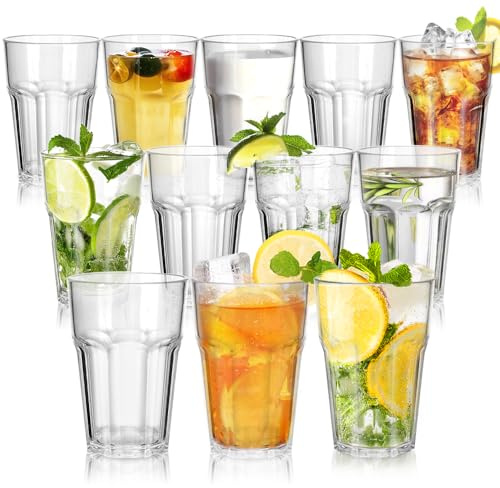 DIBALIYI 12PCS Vasos Transparentes Irrompibles, Vasos Plastico Acrílicos Premium Reutilizables de 300ml, Vasos de Cóctel Apilables de 10 OZ para Picnic en Casa Aptos para Lavavajillas