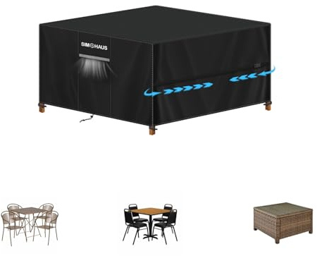 SIMPHAUS Copertura Tavolo Esterno Impermeabile,Copertura per Mobili da Giardino con Prese d'Aria,Panno Oxford 420D Copri Tavolo da Esterno Quadrato 100x100x80cm