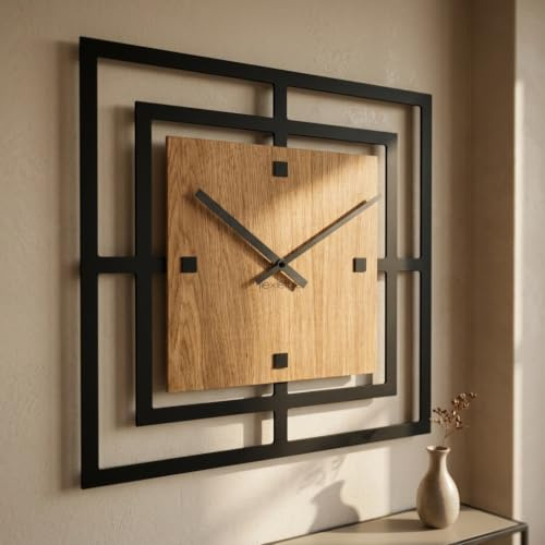 Flexibel väggklocka utan tickande ljud modern design trä svarta väggklockor vardagsrum ungdomsrum fyrkantig pojke harmonisk