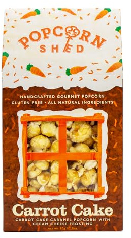 Popcorn Shed Carrot Cake Gourmet Popcorn (1 x 80g) - Carrot Cake Flavoured Caramel Popcorn with Cream Cheese Frosting, Easy & Low Calorie Snack, Perfect for Parties, Movie Nights & Gifting