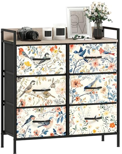 HOMCOM Bedroom Chest of Drawers, Fabric Dresser with 6 Drawers, Open Shelf and Steel Frame for Living Room, Hallway, White