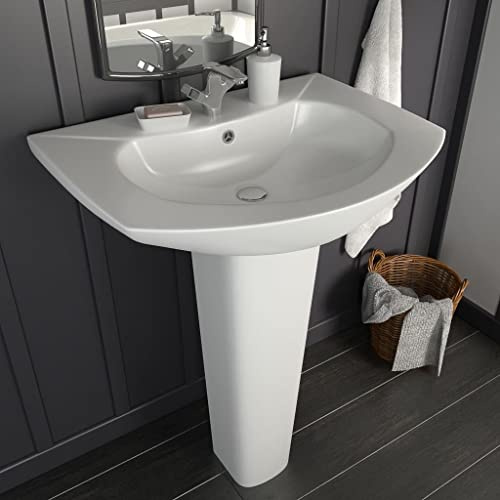 Lavabo sur Pied with Céramique Émaillée, Design Moderne, Vasque à Poser Salle de Bain, Lavabo Enfant, Meuble Vasque Salle de Bain, Blanc, 650 x 520 x 200 mm