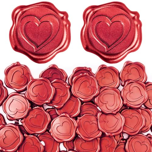 Amentalove 50 Pièces Sceau de Cire Rouges, Cachet de Cire Autocollant, Romarin Vintage sceau de cire Autocollant,sceau cires pour Enveloppes, Invitations de Mariage, Cadeaux, Noël (Cœur)