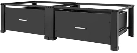 Tvättmaskinsställ, 127 x 54 x 37,8 cm, tvättmaskinsunderrede med 2 hyllor, för badrum, tvättstuga (svart)