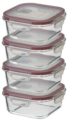 CASASELECCION 4 Tuppers de Cristal Hermético con Tapa y válvula de ventilación de 800 ml para Comida, Recipiente de Vidrio, Uso Apto en Horno/Microondas/Lavavajillas/Congelador, Sin BPA