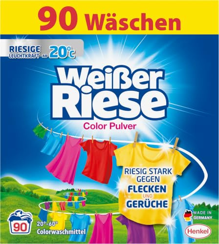 Weißer Riese Color Pulver (90 Waschladungen), Colorwaschmittel mit Riesiger Waschkraft Schon ab 20° C, Ergiebiges Waschpulver, Ideal für Familien mit Kindern