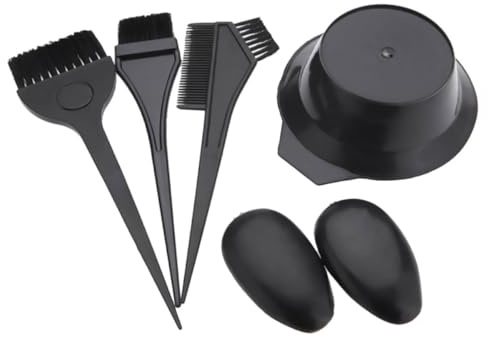 DECHOUS Hair Coloring Comb Black Hairdressing Tint Brush 5 Pcs Pp Material Dyeing Bowl and Earmuffs Set Healthy Convenient Design for Self-help Hairdressing and Professional Salon Use