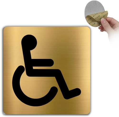 LEIASA | Señal Baño Discapacidad - 10x10 cm - Aluminio - Placa Aseo Minusválidos - Cartel Adhesivo Servicios Adaptados - Indicador WC Accesible - Rótulo Robusto - Grosor 0.8mm - (Baño Discapacidad)