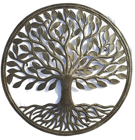 It's Cactus Handmade Tree of Life Wall Decor, Metal Hanging Artwork from Haiti, 23 Inch Round Sculpture, Display Indoor or Outdoor, Fair Trade Member