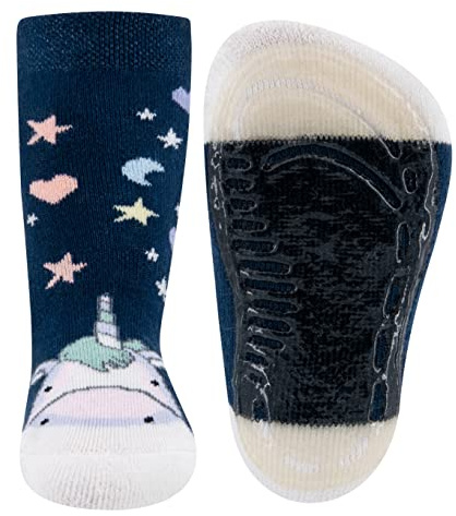 EWERS stopper socks unicorn, calcetines con suela antideslizante para niñas, con suela de goma, MADE IN GERMANY, 1 par de calcetines antideslizantes para niños, azul, talla 21-22