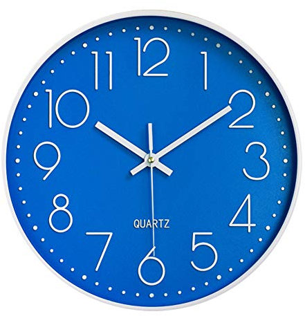 Taodyans Silent Wall Clock 12 In Kitchen Clock Quartz Battery Operated Round Modern Home Decor Clock for Office Class Room Living Room Bedrooms (Blue)