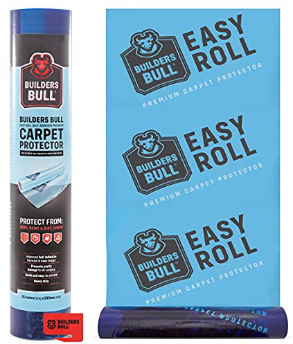Heavy-Duty Carpet Protector – Strong Self-Adhesive Floor Protector – Premium Carpet Floor Covering - Waterproof Carpet Roll - Easy Unwind Plastic Carpet Protector - Safety Cutter Included -50m