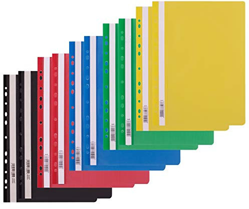 D.RECT Schnellhefter A4-10 Stück(5 Farben je 2x) - Pappschnellhefter A4 mit Lochung aus Kunststoff mit Transparentem Vorderdeckel - Plastik-Schnellhefter aus PP-Folie - Gelocht - Eurolochung