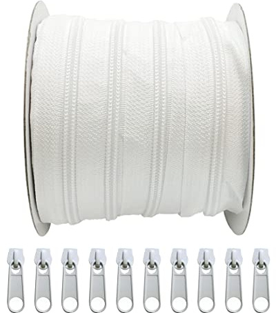 J & C 25 meter kontinuerlig dragkedja i nylon, med 10 fria metalllöpare 5 dragkedjestängning, kläder, hantverk, sömnad, dragkedja 25 m, 101)