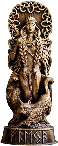 genmaiwodeshisb ROPAGI nordische Gott Harzstatue skandinavische Pantheons nordische Götter Figur Handwerk Wikinger Mythologie Zuhause Weinschrank Shelt Bücherregal Skulptur Orament (Freyja)