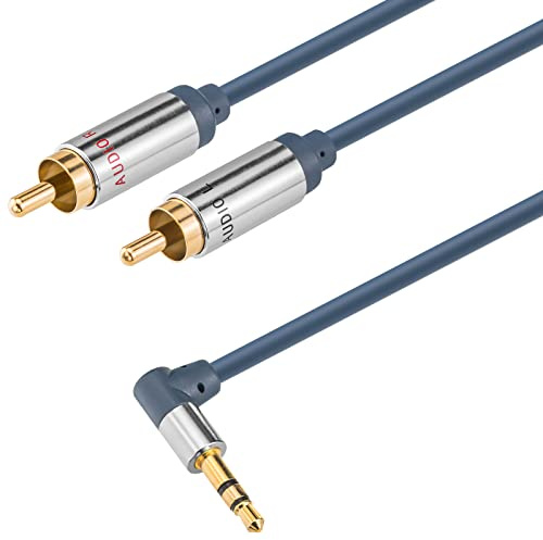 HB-DIGITAL 5m Home-Cinema AUX Audio Kabel 3,5mm Klinken-Winkelstecker auf 2x Cinchstecker RCA Anschlusskabel für Heimkino HiFi HighEnd Stereo Kupfer CuZnNi vergoldete Kontakte Signalübertragung