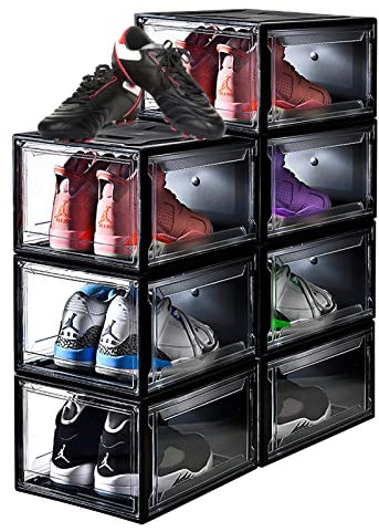 NUKied Schuhboxen Stapelbar Transparent|3er Set Schuhkarton mit Tür, Sneaker Box für Herren- und Damenschuhe Schuhaufbewahrungsbox |Aufbewahrungsboxen für Schuhe,Robust, Langlebig,(43X29X14CM)