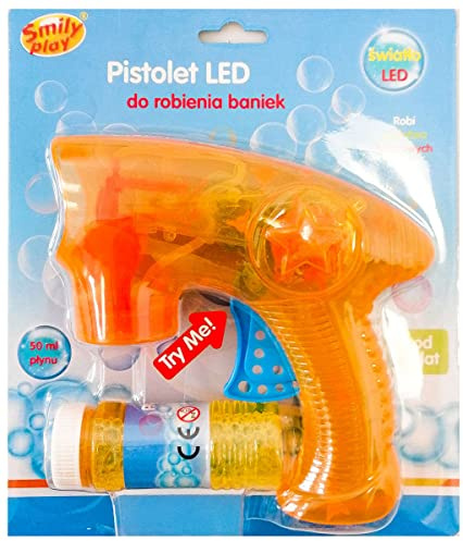 Smily Play Pistolet à bulles orange avec lumières LED liquides