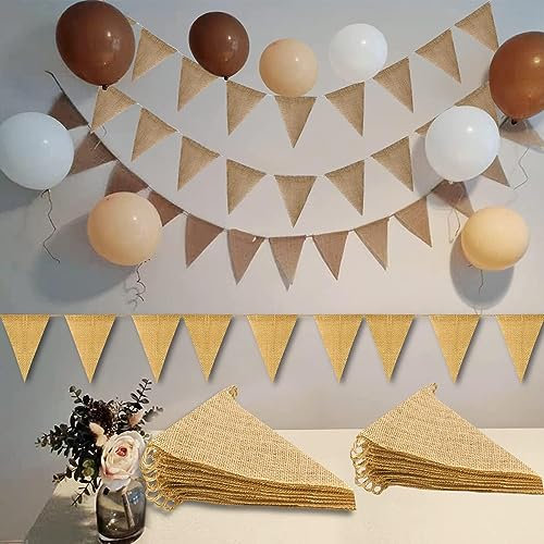 MXDHOKY 15 Meter, Wimpelkette Stoff, Vintage Wimpel Banner, Wimpel Girlande, mit 52 Stück Dreiecksflaggen, für Geburtstagkoration, Weihnachtenkoration, Brautdusche, Retro Dekoration