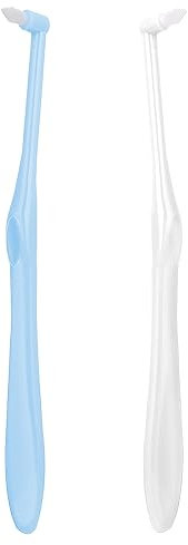 Ouligay Spazzolino da denti morbido a ciuffo, 2 pezzi, blu bianco, manuale, testa rotonda, spazzolino interdentale per parentesi graffe, trattamento ortodontico, biforcazioni dentali, impianti