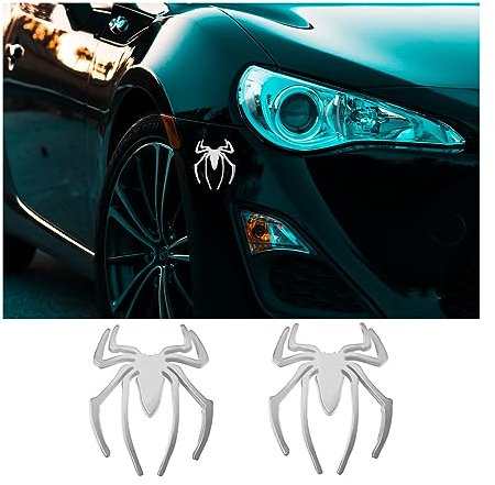 JNNJ 2 PCS Adesivi per Auto a Forma di Ragno 3D, Badge per Automobili in Lega di Zinco, Emblemi Metallici per Automobile, Accessori per Lo Styling dei Veicoli per Auto Camion e Moto（Argento）