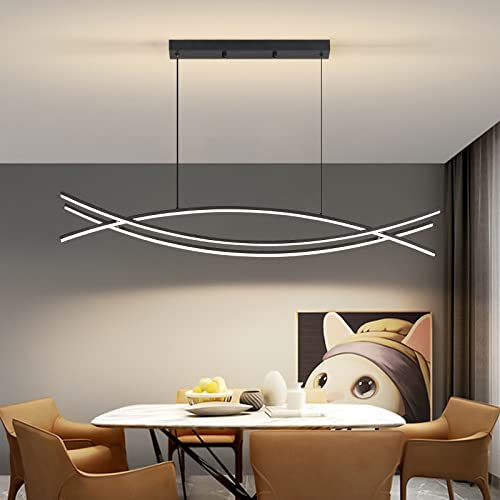 Mikeru 120cm Lampe Suspendue Ajustable, Noir Moderne Lampe Suspendue Led Pour Îlot De Cuisine 3000/4500/6000k 3 Couleurs Pour Salle À Manger