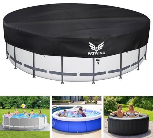 PATWING Bache Piscine, Couverture de Piscine d'hiver en Oxford 600D, Imperméable Anti-Poussière Anti-UV, Bâche de Piscine été et Hiver avec Cordon de Serrage et Rivets de Fond (220/280 * 20cm)