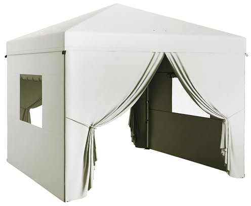 Outsunny Carpa Plegable Pop-Up 3x3 m Cenador de Jardín con 4 Paredes Laterales 2 Ventanas de Malla Altura Ajustable Bolsa de Transporte Impermeable y Anti-UV para Camping Fiestas Blanco