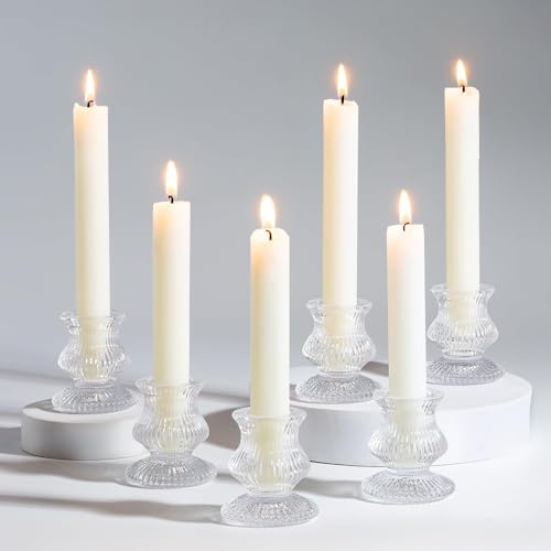 Romadedi Ribbed Glass Taper Candle Holders, Set of 20, Clear, 6 cm