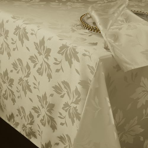 Romanstile tovaglia antimacchia 300x150 cm tovaglia grande rettangolare per 8-12 posti tovaglie Jacquard decorativa del tavolo per esterni, feste di compleanno, banchetti (1 pezzo, beige, 210 GSM)