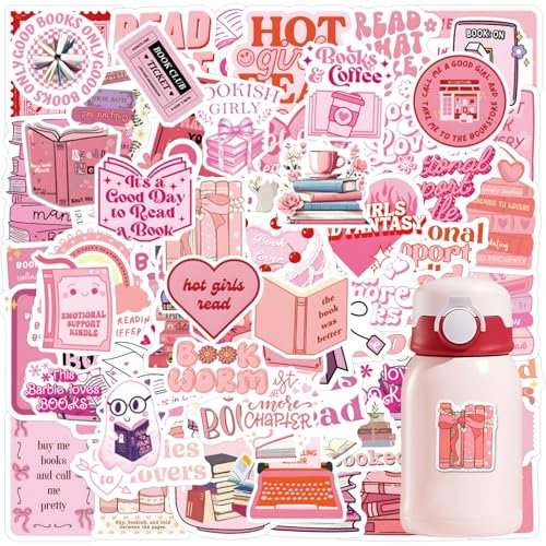 120 Stück Bookish Aufkleber Set, Wasserfeste Rosa Buch Sticker Ästhetische Aufkleber Aesthetic Stickers für Laptop Scrapbook Wasserflaschen Skateboard Koffer DIY Art Crafts