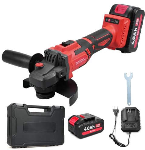 Mulcort Amoladora Angular Inalámbrica, Mulcort 21 V Motor sin Escobillas Amoladora, Diámetro de la Hoja de Sierra 125 mm con 2 Baterías de 4,0 Ah para Moler, Cortar y Pulir