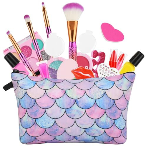 Aomig 16 Pezzi Trucchi Bambina Set, Giochi Trousse Trucchi Ragazza, Kit Trucchi Bambina, Lavabile Trucchi Bambina, Trucco Regali per Ragazze per Bambine 3 4 5 6 7 8 9 10 Anni, Vompleanno, Natale