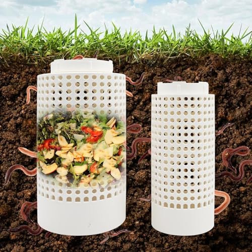 Lot de 2 composteurs enterrés, Ferme à vers en Plastique pour déchets organiques, composteurs avec Trous et Couvercle pour Jardin, Potager, Serre et arrière-Cour