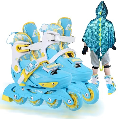 VEZLOPUS Inline Skates with Dragon-Wings-Cloak Blue, 4 Sizes Adjustable Inline Skates Blades for Boys and Girls Youth, High Performance Indoor Outdoor Skates