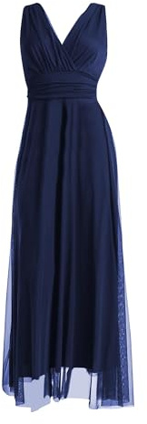 VALORIALUXE Vestido largo de ceremonia para mujer, de tul, elástico, cuello en V, fabricado en Italia