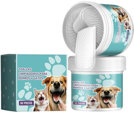 GNAUMORE Almohadillas de Limpieza de Dientes para Perro y Gato,Toallitas Dentales para Perros,Almohadillas para el Cuidado Dental de los Dedos,No Irritante,Fácil de Usar,50PC