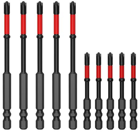 Juego de 10 puntas de destornillador de estrella antideslizantes, magnéticas, negras, de 5 A, de impacto FPH2, de acero S2, de 65 mm y 110 mm, con ranuras, para electricistas