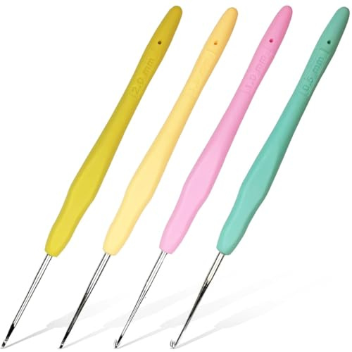 JYNXOR 4 Piezas Agujas Crochet, 4 Tamaños Agujas de Ganchillo con ErgonóMico Suave Antideslizante Mangos De Silicona,Juego Aguja Tejer Crochet,Ganchillo Set,Kit Conjunto Agujas de Ganchillos