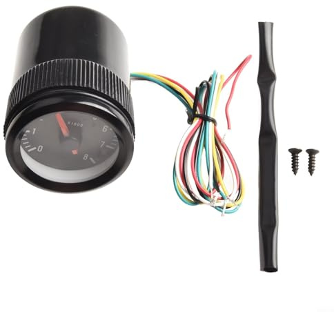 Tidgel 52 mm (2 tum) bil varvräknare med röd LED-skärm, 0-8 000 varv/min, lämplig för 12 V fordon genomskinlig lins varvräknare