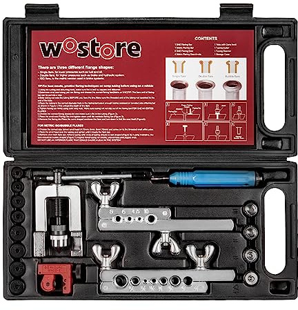 Wostore Sbirattatrice Doppia per Tubi dei Freni con taglierina e fresatrice per Tubi; sbarrature Singole, Doppie (SAE) e a Bolla (ISO) per Tubi in Rame, plastica e Alluminio da 3/16 a 5/8; 7 Misure