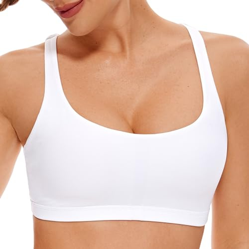 CRZ YOGA Donna Imbottito Reggiseno Sportivo Yoga Spalline Incrociate Top Senza Ferretto Bianco L