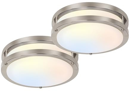 hykolity 10 inch Flush Mount LED Ceiling Light Fixture, 17W 1100lm, 2700K/3000K/3500K/4000K/5000K Adjustable Ceiling Lights, Brushed Nickel Saturn Dimmable Lighting for Hallway Bathroom - 2 Pack